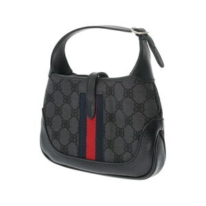 Gucci Leather Jackie The Project Shoulder Canvas Hacker Bag Black
